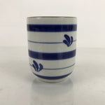 Japanese Porcelain Teacup Vtg Sometsuke White Blue Lines Pattern Yunomi TC490