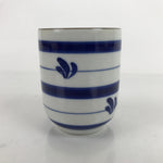 Japanese Porcelain Teacup Vtg Sometsuke White Blue Lines Pattern Yunomi TC490