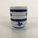 Japanese Porcelain Teacup Vtg Sometsuke White Blue Lines Pattern Yunomi TC490