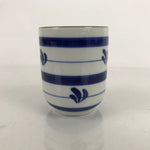 Japanese Porcelain Teacup Vtg Sometsuke White Blue Lines Pattern Yunomi TC490