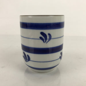 Japanese Porcelain Teacup Vtg Sometsuke White Blue Lines Pattern Yunomi TC490