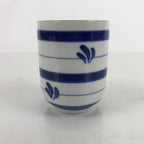 Japanese Porcelain Teacup Vtg Sometsuke White Blue Lines Pattern Yunomi TC491