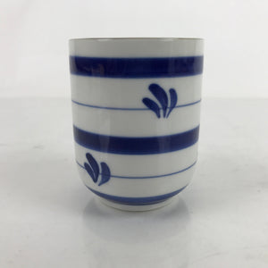 Japanese Porcelain Teacup Vtg Sometsuke White Blue Lines Pattern Yunomi TC491