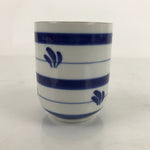 Japanese Porcelain Teacup Vtg Sometsuke White Blue Lines Pattern Yunomi TC491