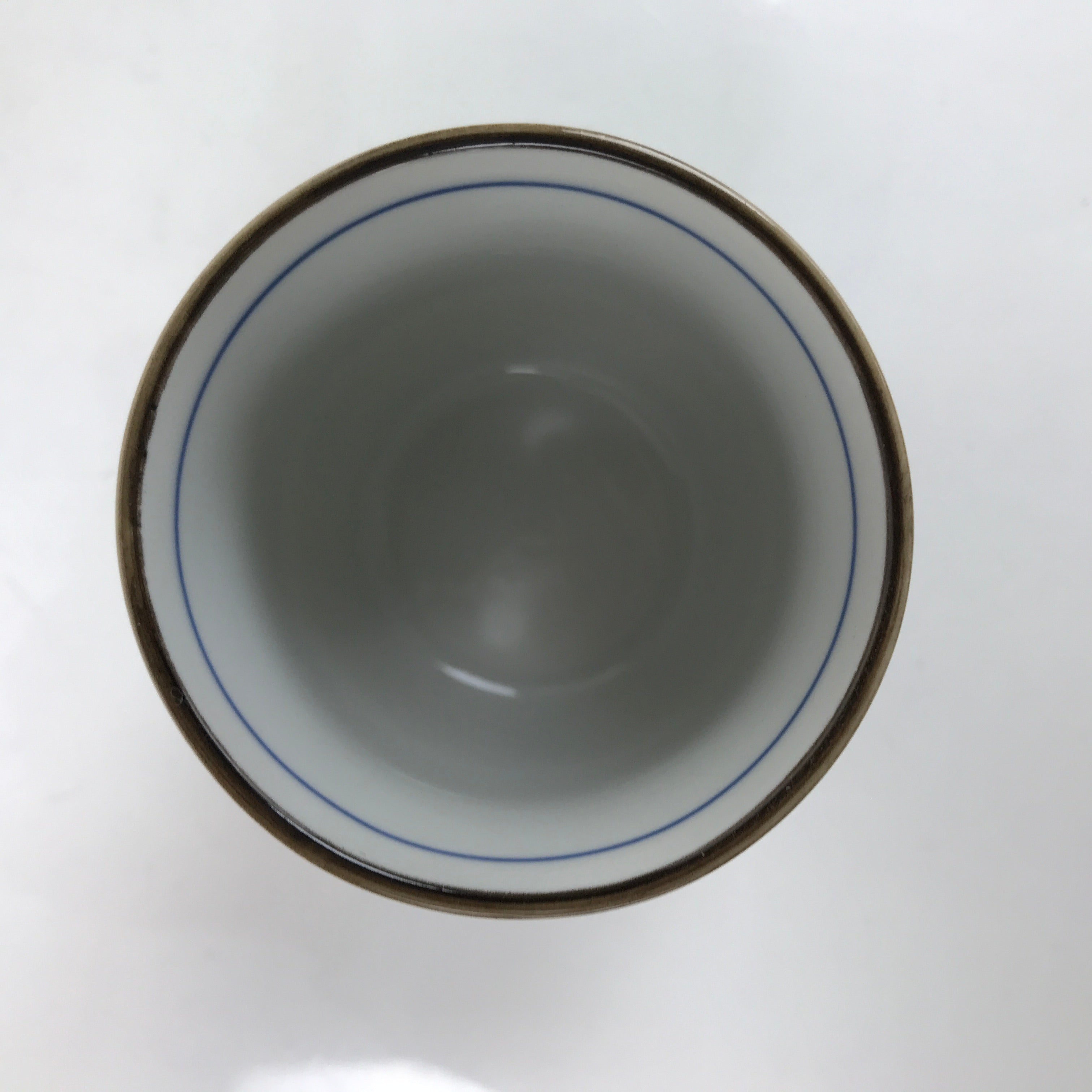 Japanese Porcelain Teacup Vtg Sometsuke White Blue Lines Pattern Yunomi TC491