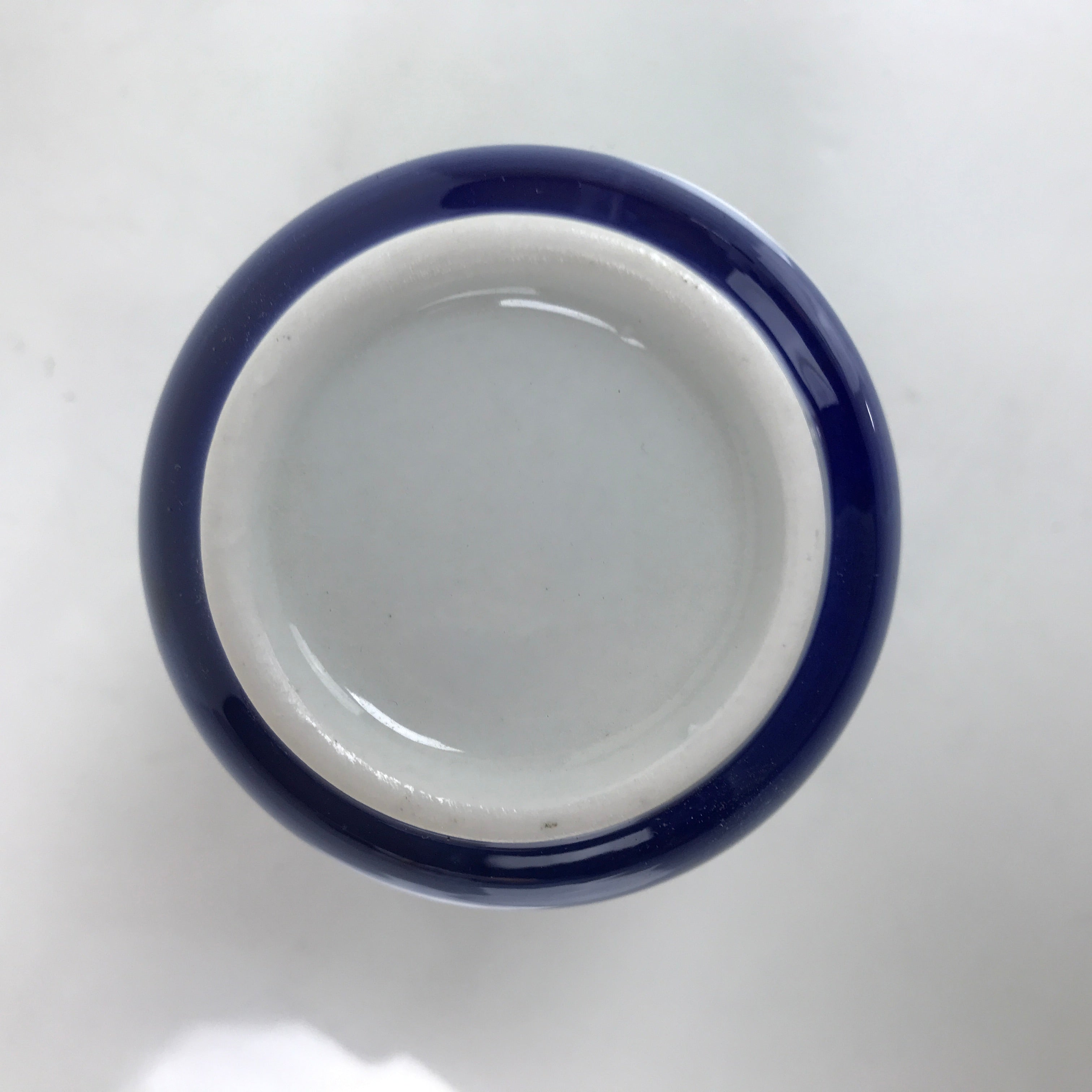 Japanese Porcelain Teacup Vtg Sometsuke White Blue Lines Pattern Yunomi TC491