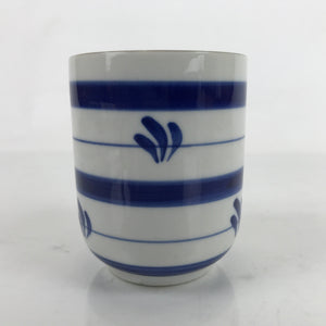 Japanese Porcelain Teacup Vtg Sometsuke White Blue Lines Pattern Yunomi TC492