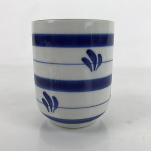 Japanese Porcelain Teacup Vtg Sometsuke White Blue Lines Pattern Yunomi TC492