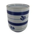 Japanese Porcelain Teacup Vtg Sometsuke White Blue Lines Pattern Yunomi TC492