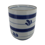 Japanese Porcelain Teacup Vtg Sometsuke White Blue Lines Pattern Yunomi TC492