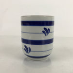 Japanese Porcelain Teacup Vtg Sometsuke White Blue Lines Pattern Yunomi TC493