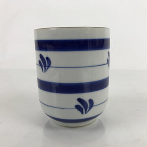 Japanese Porcelain Teacup Vtg Sometsuke White Blue Lines Pattern Yunomi TC493