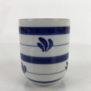 Japanese Porcelain Teacup Vtg Sometsuke White Blue Lines Pattern Yunomi TC493