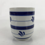 Japanese Porcelain Teacup Vtg Sometsuke White Blue Lines Pattern Yunomi TC493