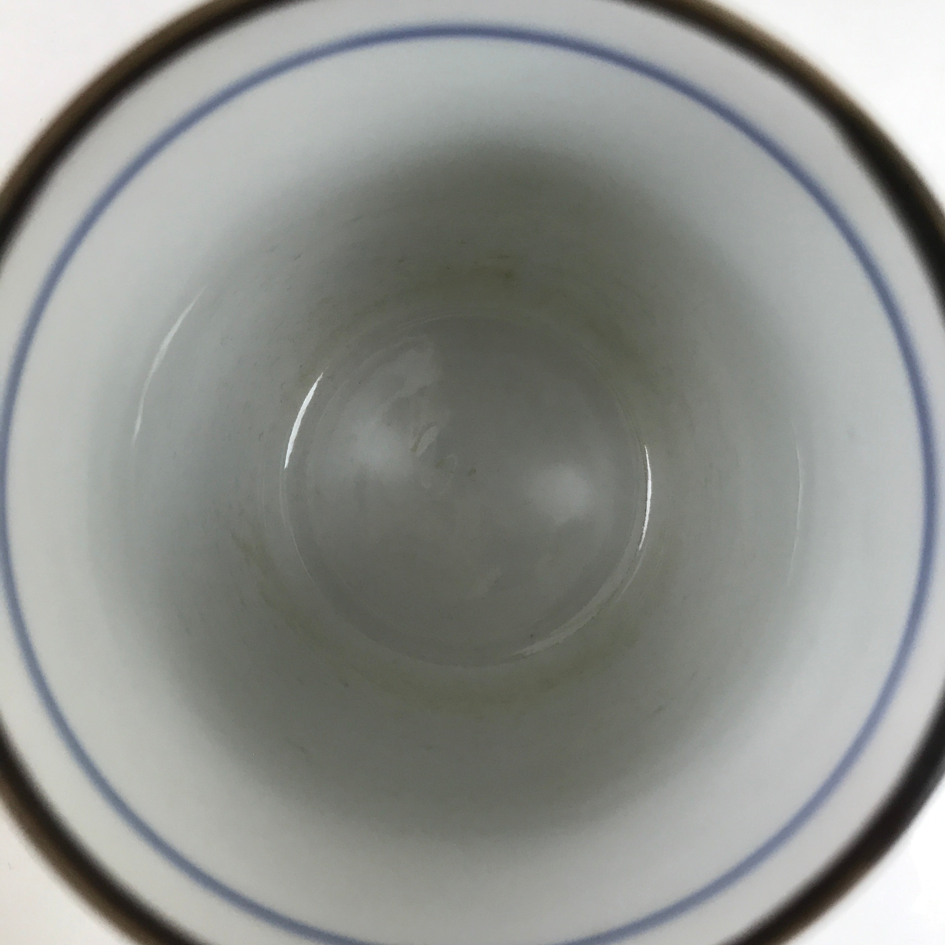 Japanese Porcelain Teacup Vtg Sometsuke White Blue Lines Pattern Yunomi TC493