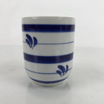 Japanese Porcelain Teacup Vtg Sometsuke White Blue Lines Pattern Yunomi TC494