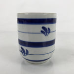 Japanese Porcelain Teacup Vtg Sometsuke White Blue Lines Pattern Yunomi TC494