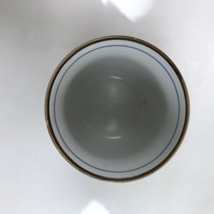 Japanese Porcelain Teacup Vtg Sometsuke White Blue Lines Pattern Yunomi TC494