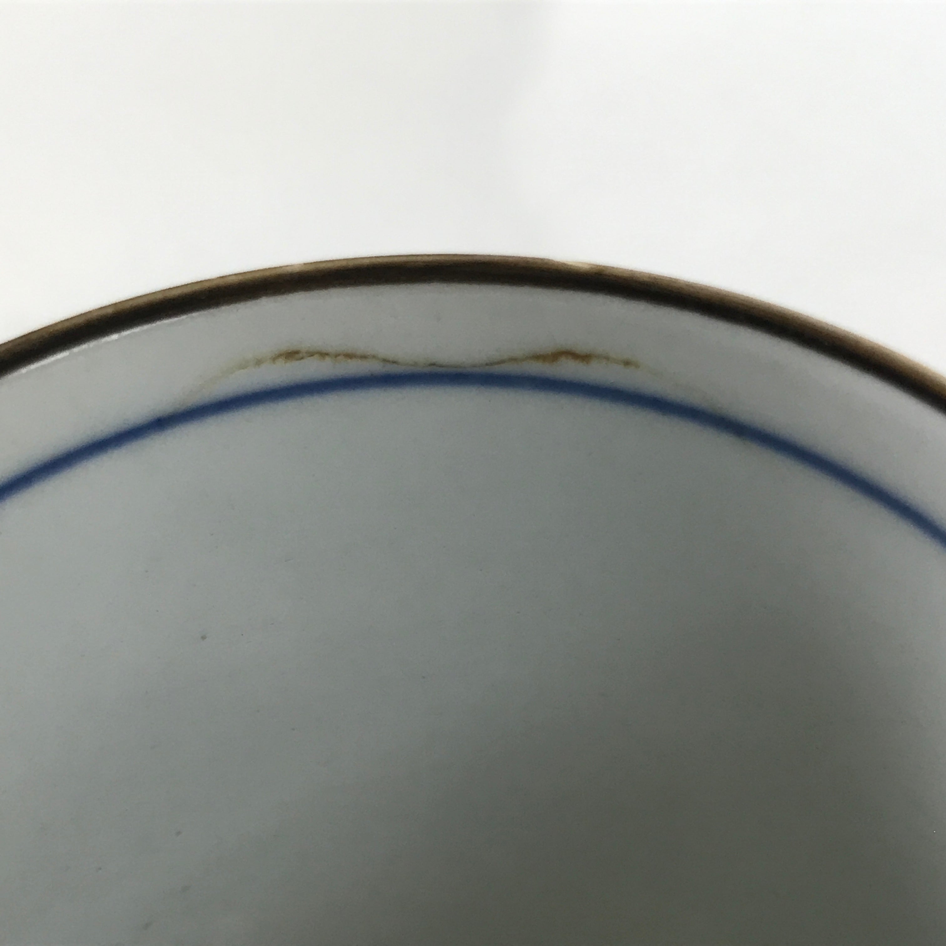 Japanese Porcelain Teacup Vtg Sometsuke White Blue Lines Pattern Yunomi TC494