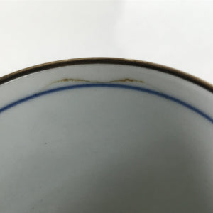 Japanese Porcelain Teacup Vtg Sometsuke White Blue Lines Pattern Yunomi TC494