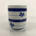 Japanese Porcelain Teacup Vtg Sometsuke White Blue Lines Pattern Yunomi TC495