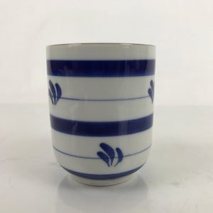 Japanese Porcelain Teacup Vtg Sometsuke White Blue Lines Pattern Yunomi TC495