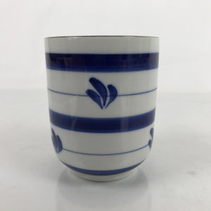 Japanese Porcelain Teacup Vtg Sometsuke White Blue Lines Pattern Yunomi TC495