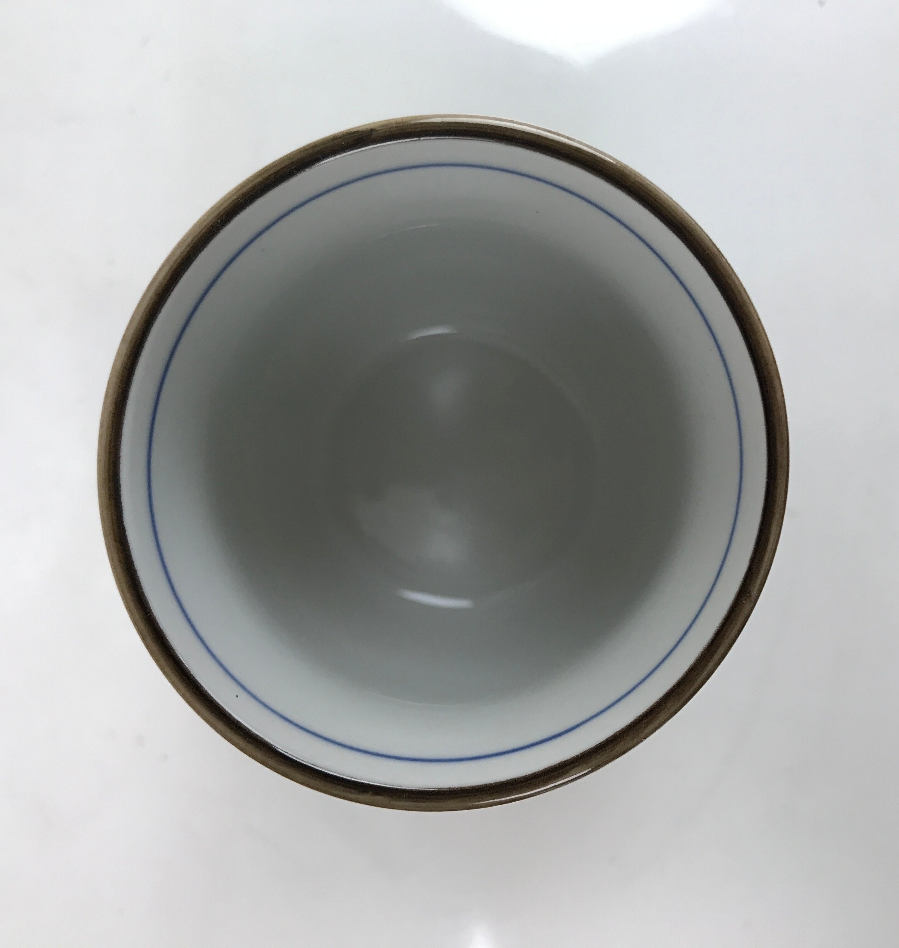 Japanese Porcelain Teacup Vtg Sometsuke White Blue Lines Pattern Yunomi TC495