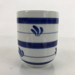 Japanese Porcelain Teacup Vtg Sometsuke White Blue Lines Pattern Yunomi TC496