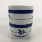 Japanese Porcelain Teacup Vtg Sometsuke White Blue Lines Pattern Yunomi TC496