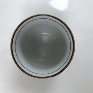 Japanese Porcelain Teacup Vtg Sometsuke White Blue Lines Pattern Yunomi TC496