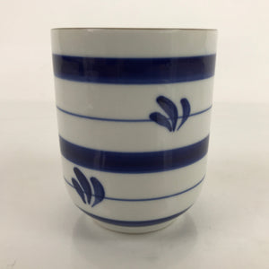 Japanese Porcelain Teacup Vtg Sometsuke White Blue Lines Pattern Yunomi TC497