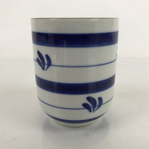 Japanese Porcelain Teacup Vtg Sometsuke White Blue Lines Pattern Yunomi TC497