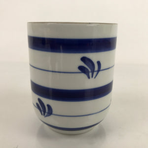 Japanese Porcelain Teacup Vtg Sometsuke White Blue Lines Pattern Yunomi TC497