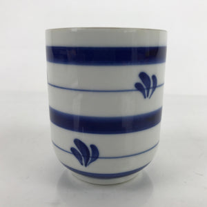 Japanese Porcelain Teacup Vtg Sometsuke White Blue Lines Pattern Yunomi TC498