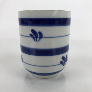 Japanese Porcelain Teacup Vtg Sometsuke White Blue Lines Pattern Yunomi TC498