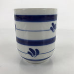 Japanese Porcelain Teacup Vtg Sometsuke White Blue Lines Pattern Yunomi TC498