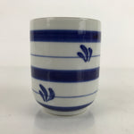 Japanese Porcelain Teacup Vtg Sometsuke White Blue Lines Pattern Yunomi TC499