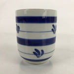 Japanese Porcelain Teacup Vtg Sometsuke White Blue Lines Pattern Yunomi TC499