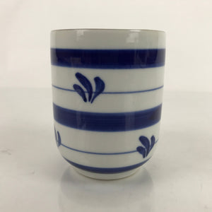 Japanese Porcelain Teacup Vtg Sometsuke White Blue Lines Pattern Yunomi TC499