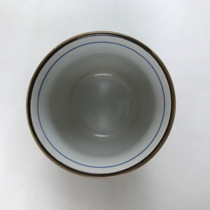 Japanese Porcelain Teacup Vtg Sometsuke White Blue Lines Pattern Yunomi TC499