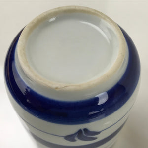 Japanese Porcelain Teacup Vtg Sometsuke White Blue Lines Pattern Yunomi TC499