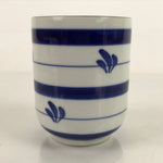 Japanese Porcelain Teacup Vtg Sometsuke White Blue Lines Pattern Yunomi TC500