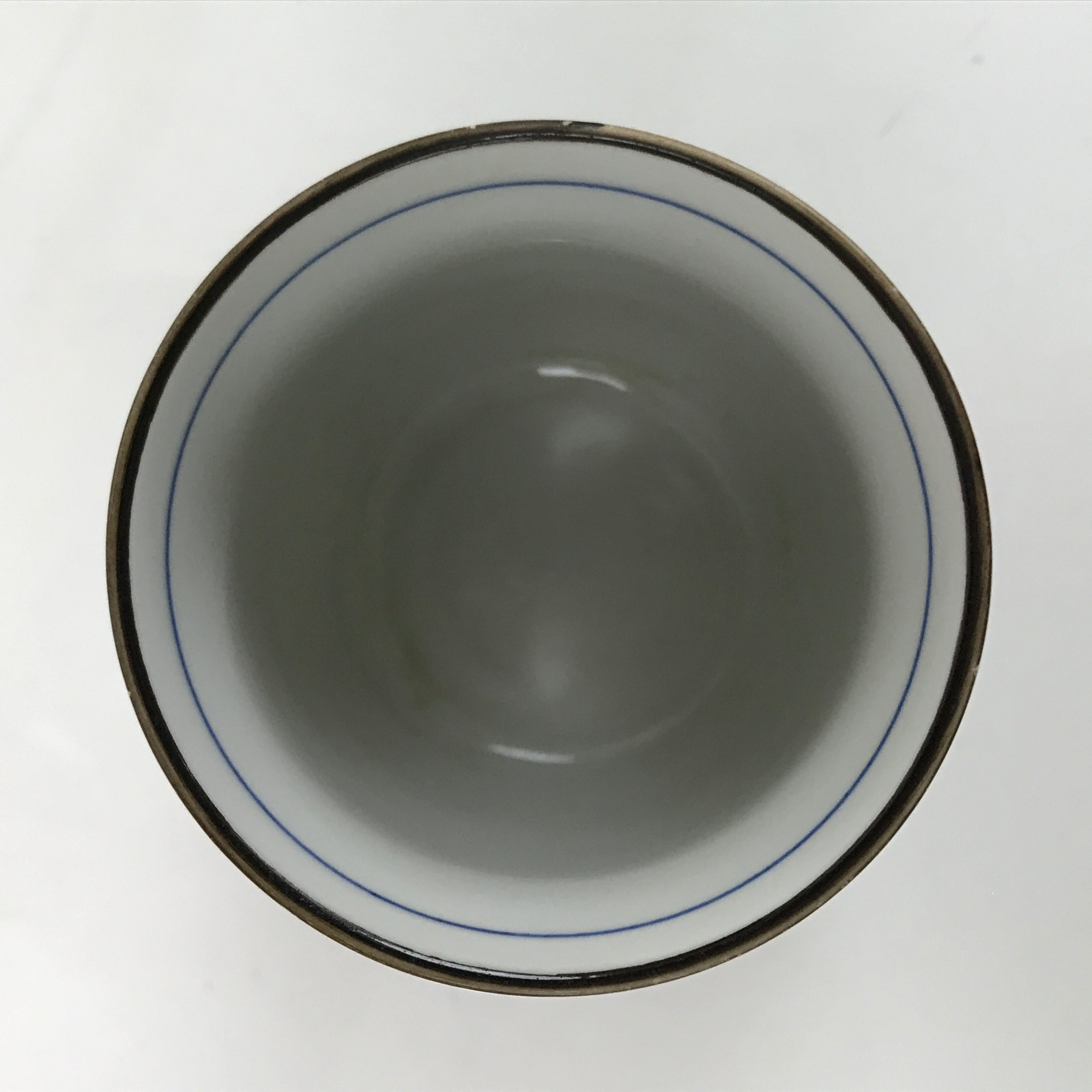 Japanese Porcelain Teacup Vtg Sometsuke White Blue Lines Pattern Yunomi TC501