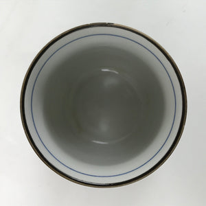 Japanese Porcelain Teacup Vtg Sometsuke White Blue Lines Pattern Yunomi TC501