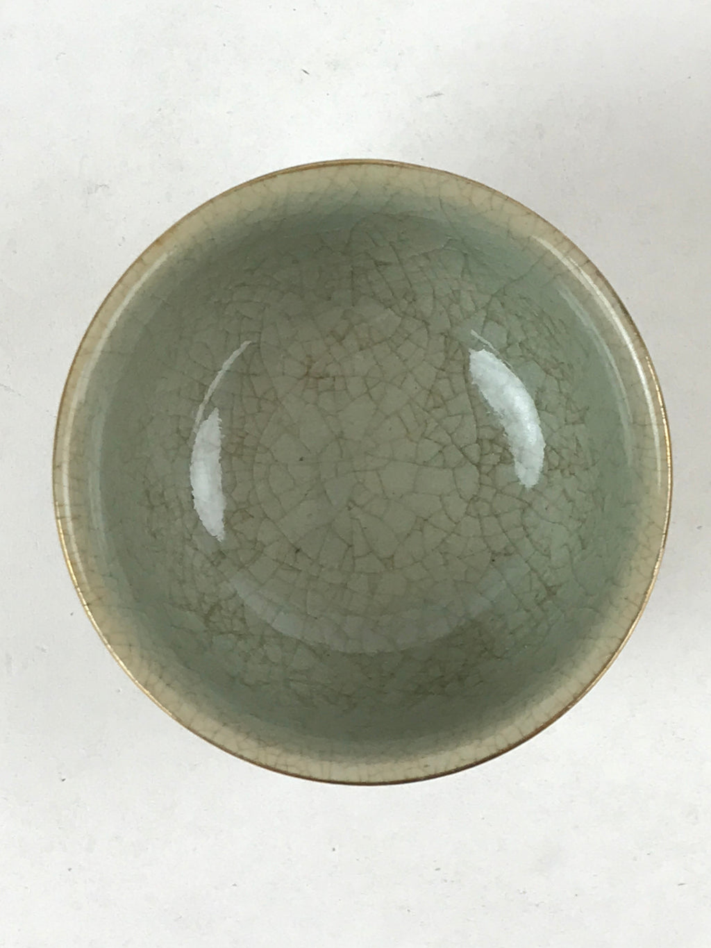 Japanese Porcelain Teacup Vtg Yunomi Light Green Crackle Glaze Pottery TC373