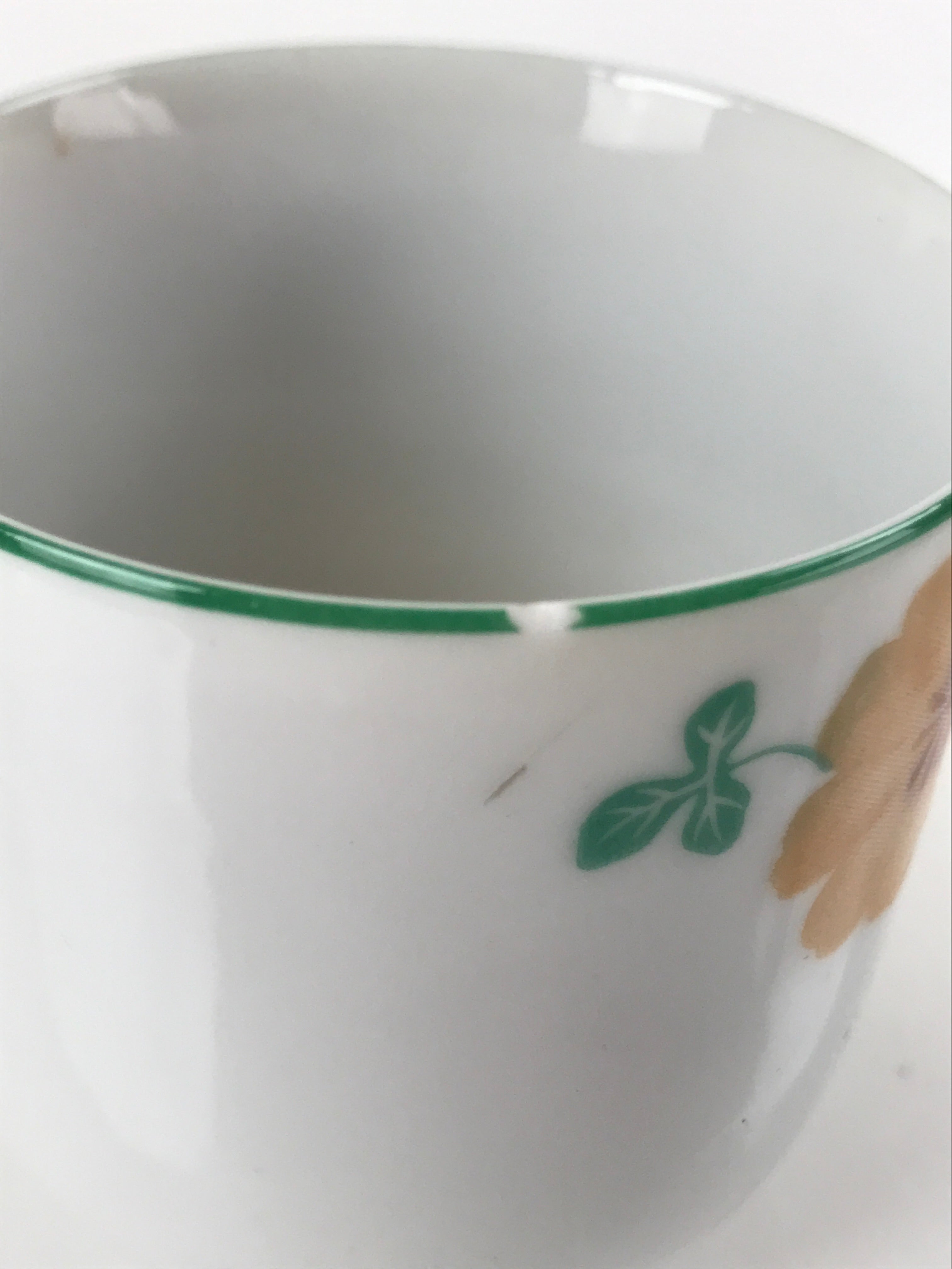 Japanese Porcelain Teacup Vtg Yunomi Orange Flowers Leaves White Sencha TC427