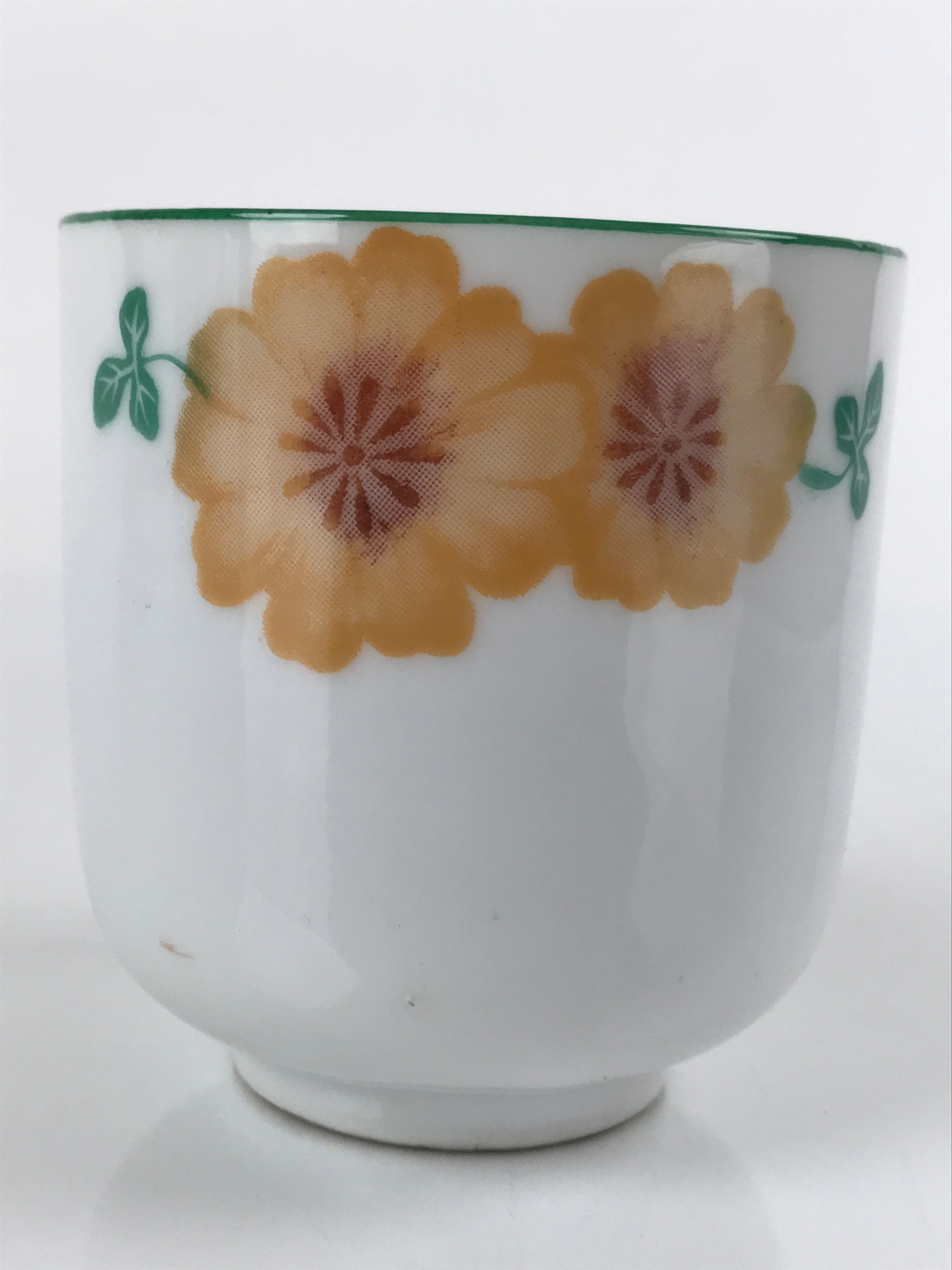 Japanese Porcelain Teacup Vtg Yunomi Orange Flowers Leaves White Sencha TC427