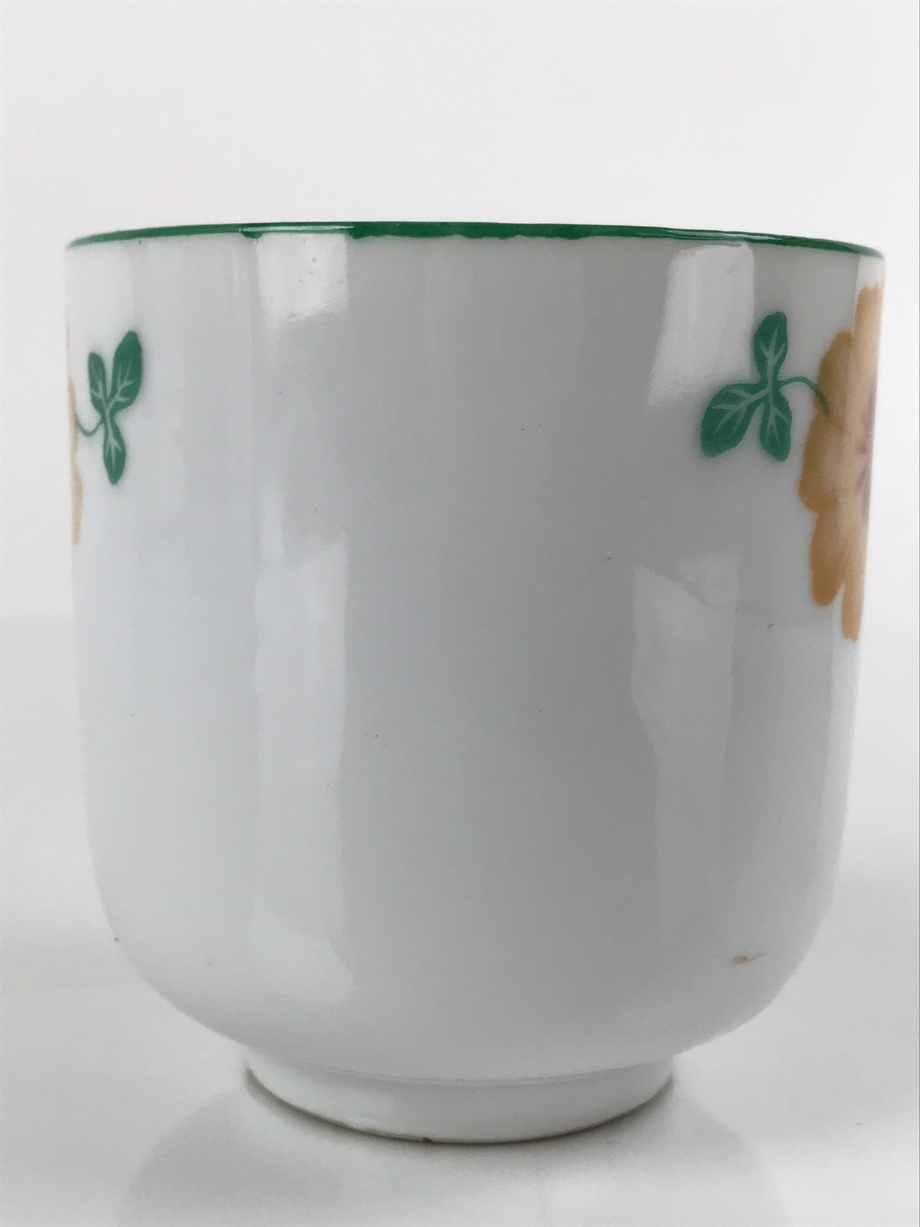 Japanese Porcelain Teacup Vtg Yunomi Orange Flowers Leaves White Sencha TC427