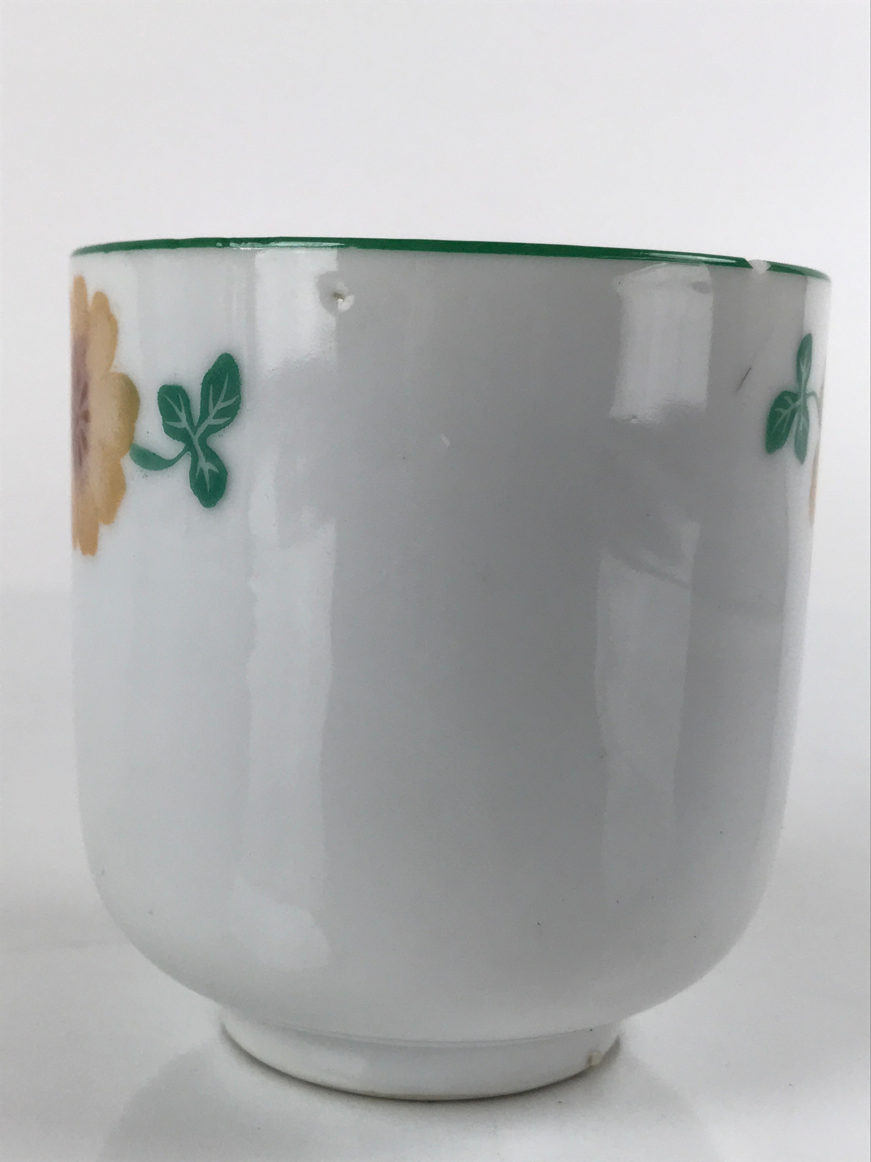 Japanese Porcelain Teacup Vtg Yunomi Orange Flowers Leaves White Sencha TC427